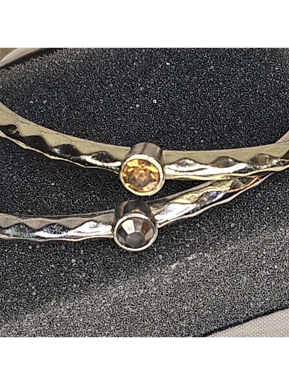 GRAZIANO Silver and Gold Coror Rhinestones Bangle Bracelets Set of 2